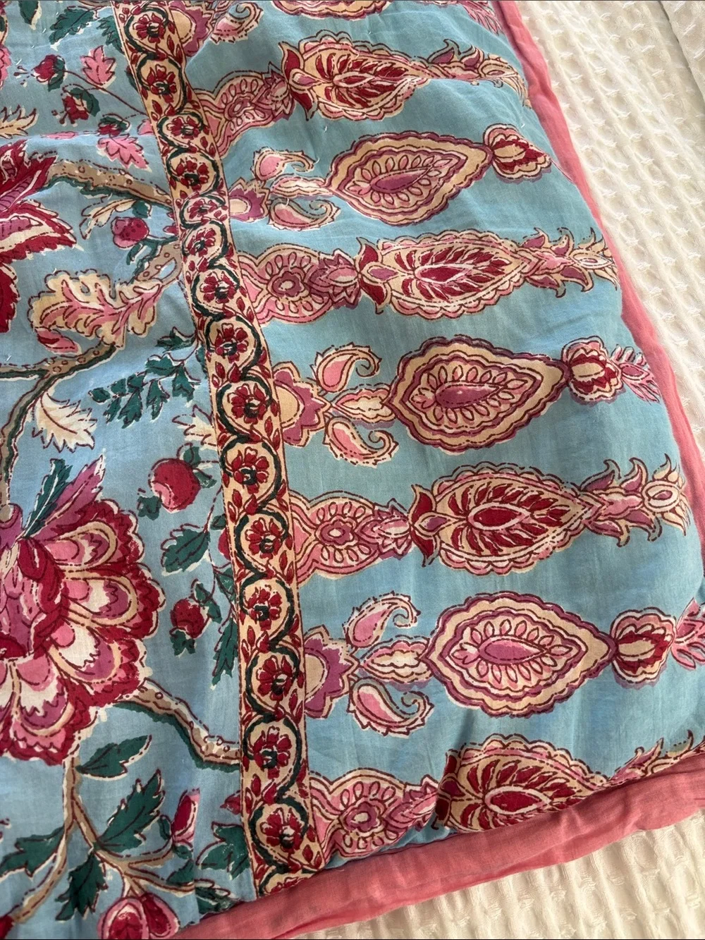 Pottery Barn Shannon Reversible Quilted Floral Pillow Shams Blue Pink Euro 26x26